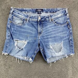 Silver‎ Jeans Co. SAM Distressed Denim Shorts Sz 16/26 Ripped Frayed Hem